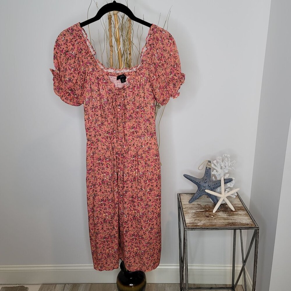 J.Crew Midi Dress Womens 2‎ Tall Floral Smocked Puff Sleeve L7699